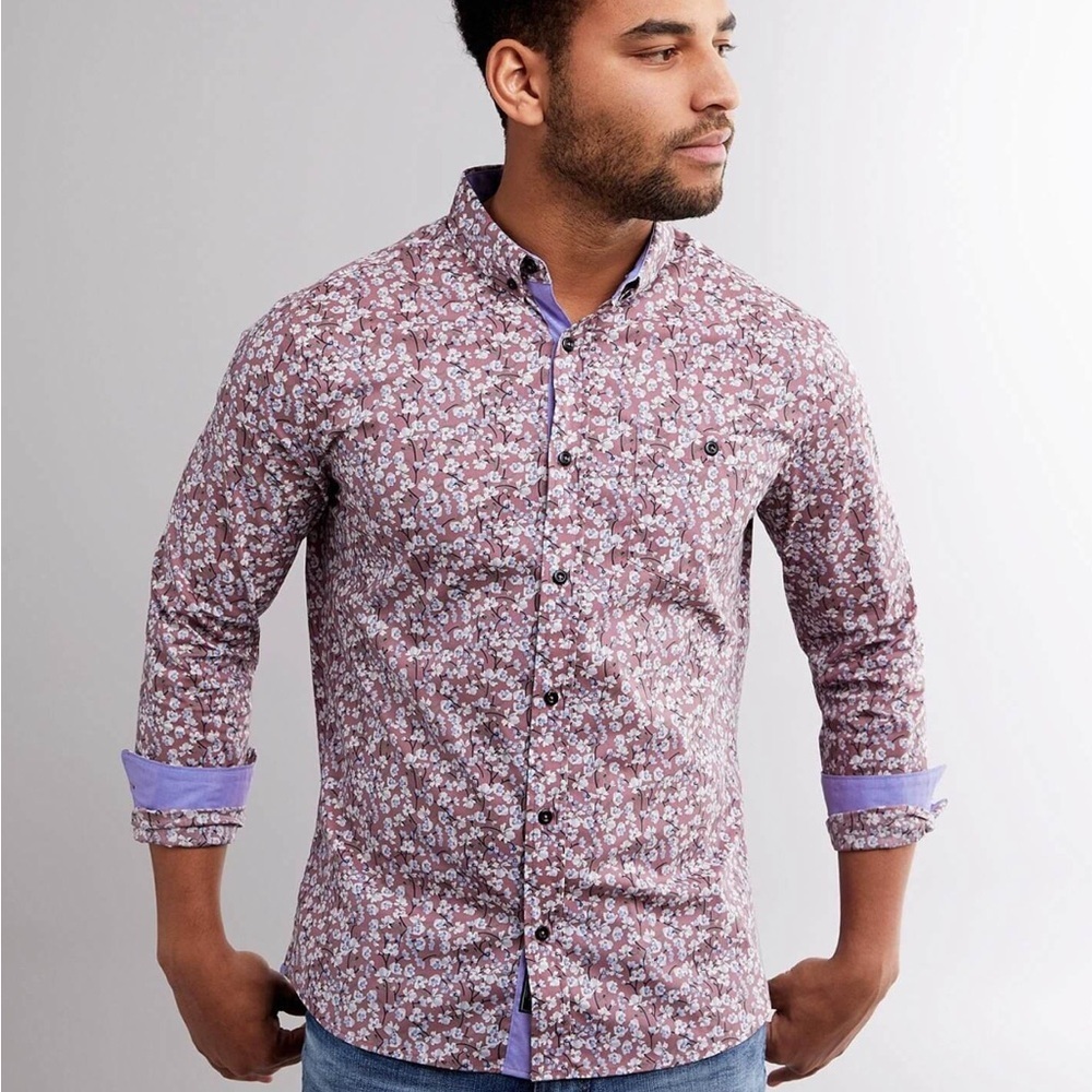7 Diamonds Parallel Universe Stretch Button Down Shirt Dusty Rose Medium